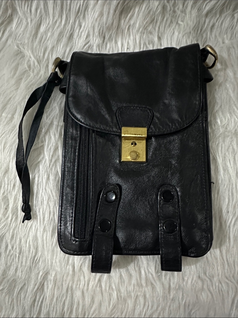 Hugo Boss Black Leather Crossbody with Gold-Tone Lock